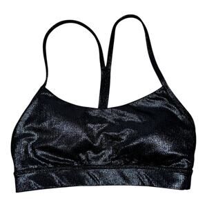 Luluemon Flow Y Bra 4 Ribbed Shine Nulu Light Radiate Foil Print Black Night